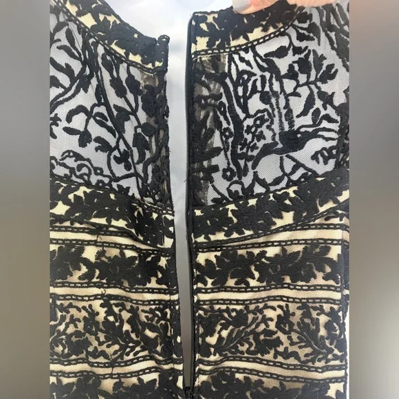 Jovani Black and Cream Lace Maxi Dress - Evening Gown - Size 10 - Picture 14 of 16